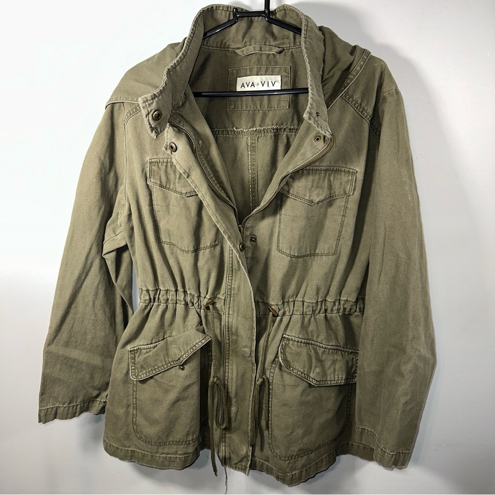 Ava & Viv Women’s Utility Jacket Army Green Cinched Waist Cargo Military Large